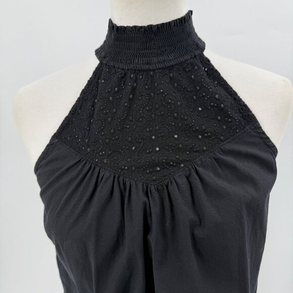 Red Haute Black Halter Top With Embroidered Details & Tie Waist - Picture 5 of 8